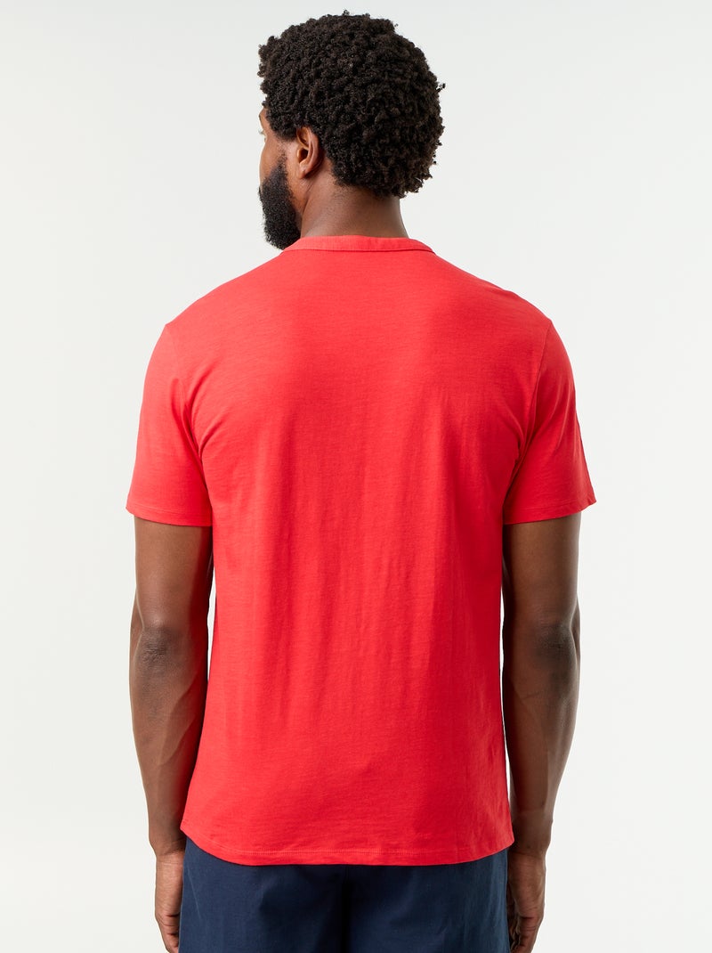T-shirt de manga curta com gola tunisina Vermelho - Kiabi
