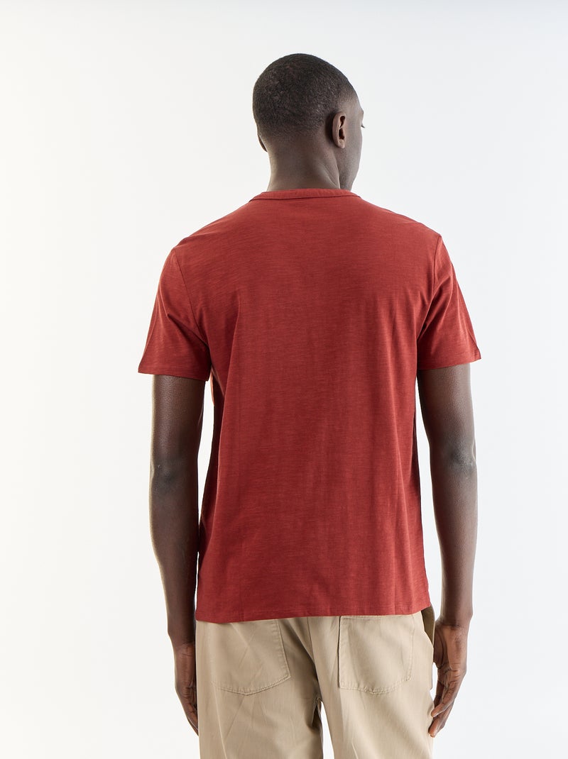 T-shirt de manga curta com gola tunisina Vermelho - Kiabi