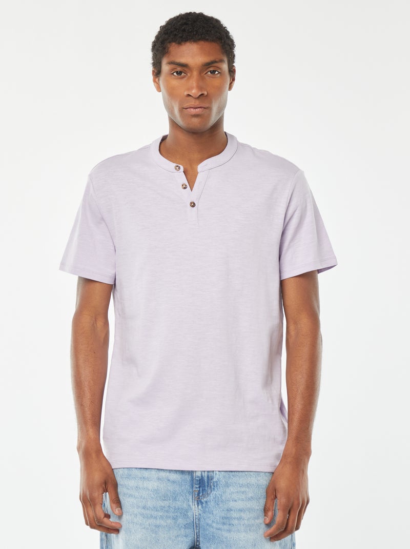 T-shirt de manga curta com gola tunisina Violeta - Kiabi
