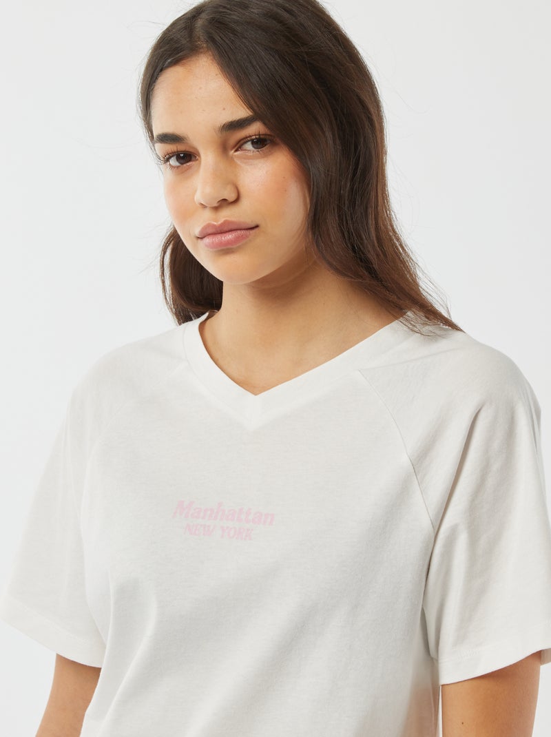 T-shirt de manga curta com grande estampado 'New York' atrás Branco - Kiabi