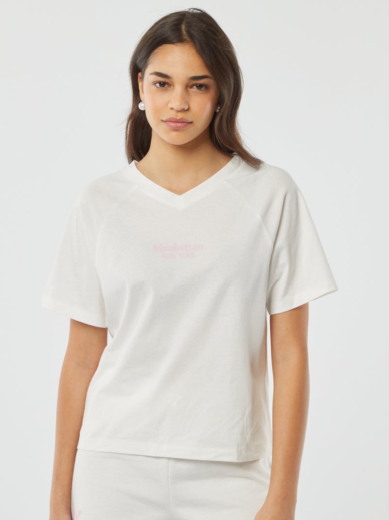 T-shirt de manga curta com grande estampado 'New York' atrás Branco - Kiabi