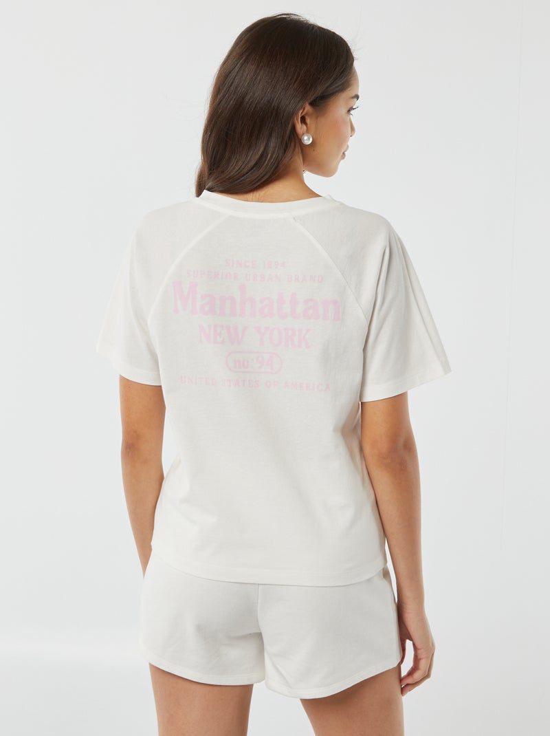 T-shirt de manga curta com grande estampado 'New York' atrás Branco - Kiabi