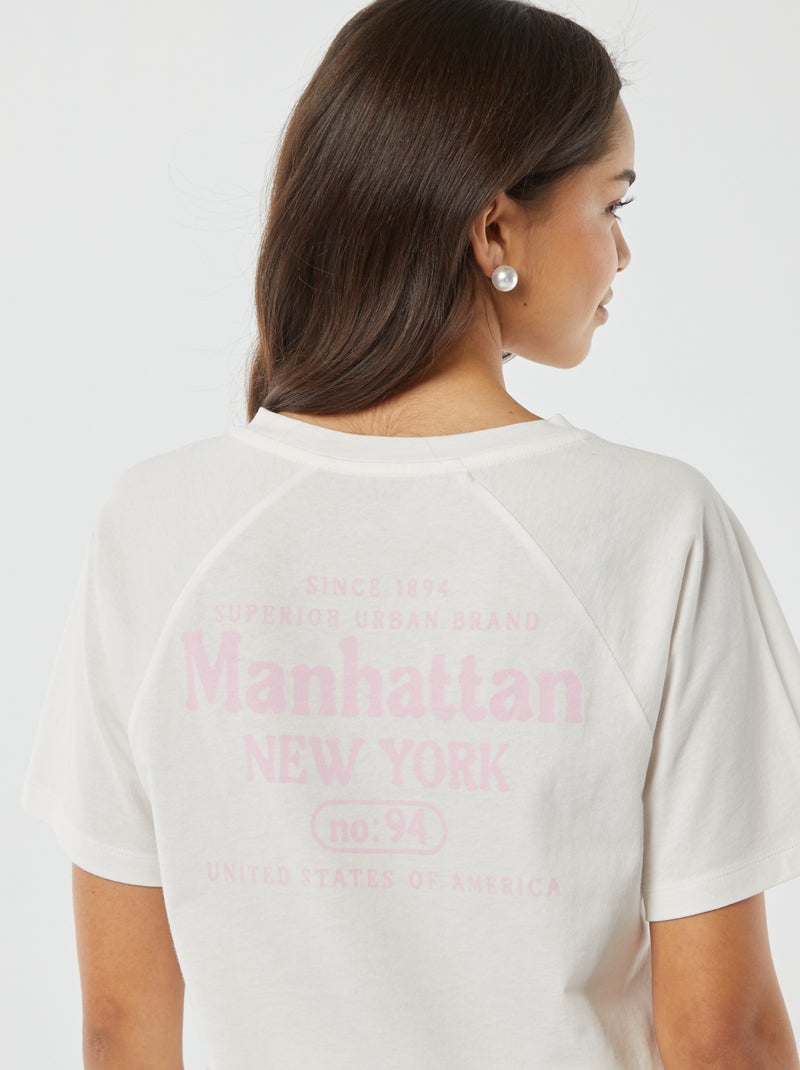 T-shirt de manga curta com grande estampado 'New York' atrás Branco - Kiabi