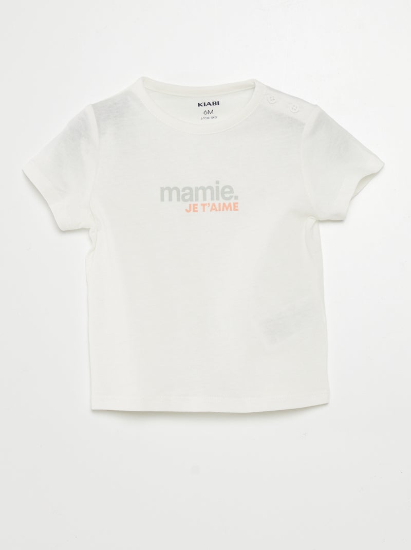 T-shirt de manga curta com inscrição BRANCO - Kiabi