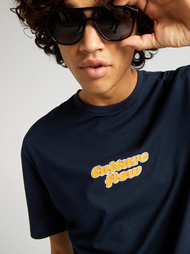 T-shirt de manga curta com inscrições AZUL - Kiabi