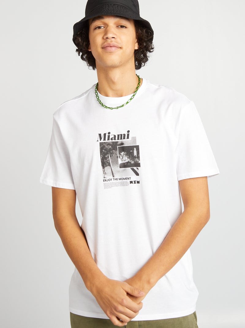 T-shirt de manga curta com inscrições BRANCO - Kiabi