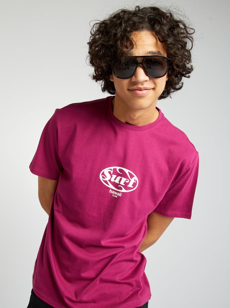 T-shirt de manga curta com inscrições ROXO - Kiabi