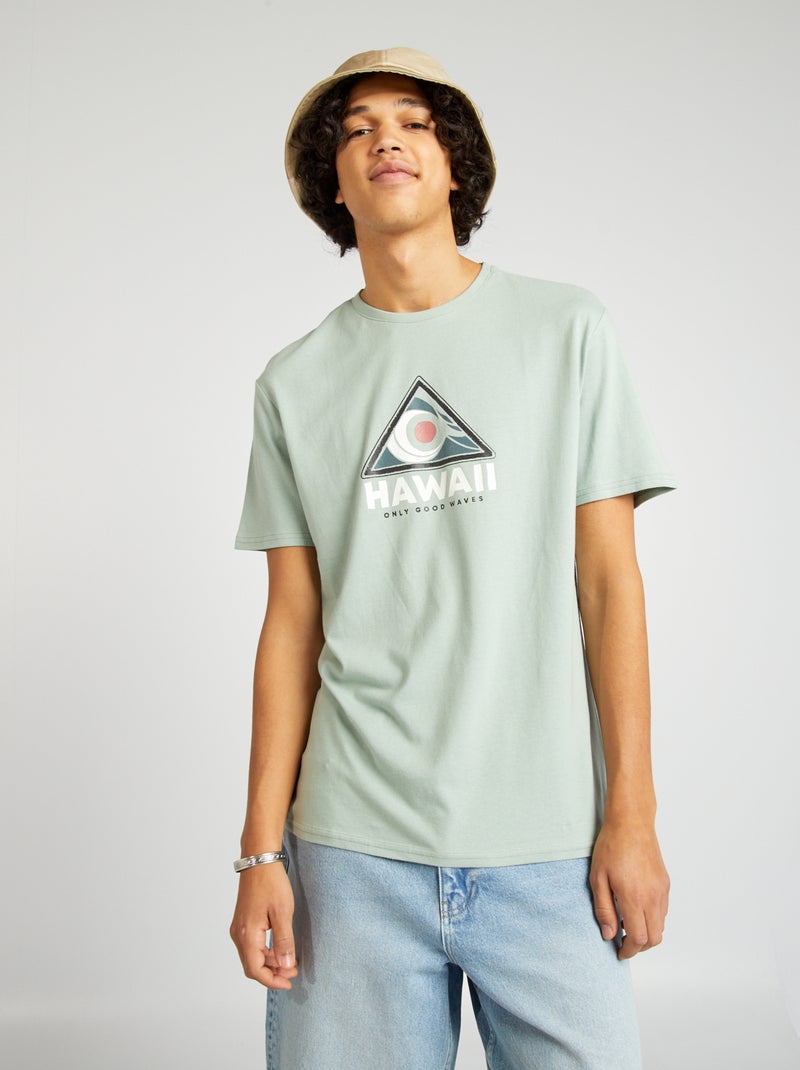 T-shirt de manga curta com inscrições VERDE - Kiabi