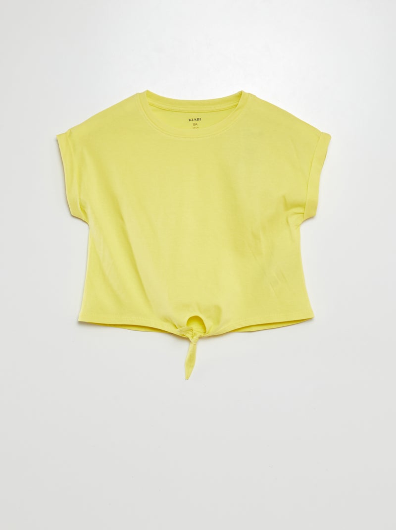 T-shirt de manga curta com laço na base AMARELO - Kiabi