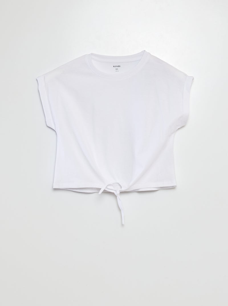 T-shirt de manga curta com laço na base Branco - Kiabi