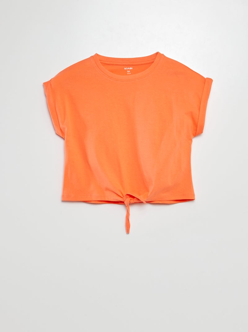 T-shirt de manga curta com laço na base Laranja - Kiabi