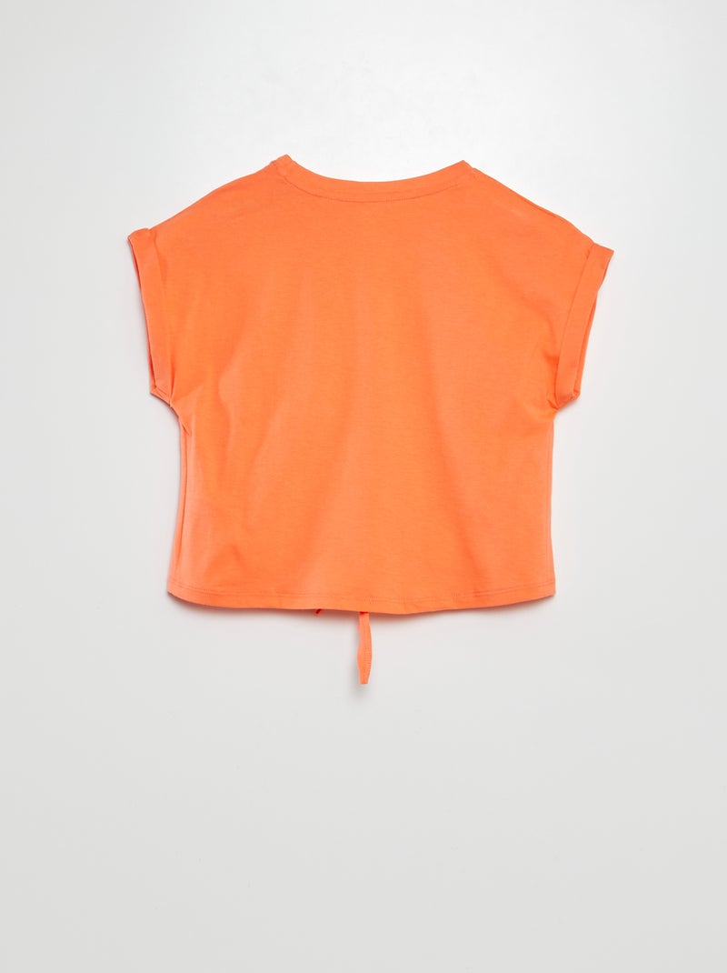 T-shirt de manga curta com laço na base Laranja - Kiabi