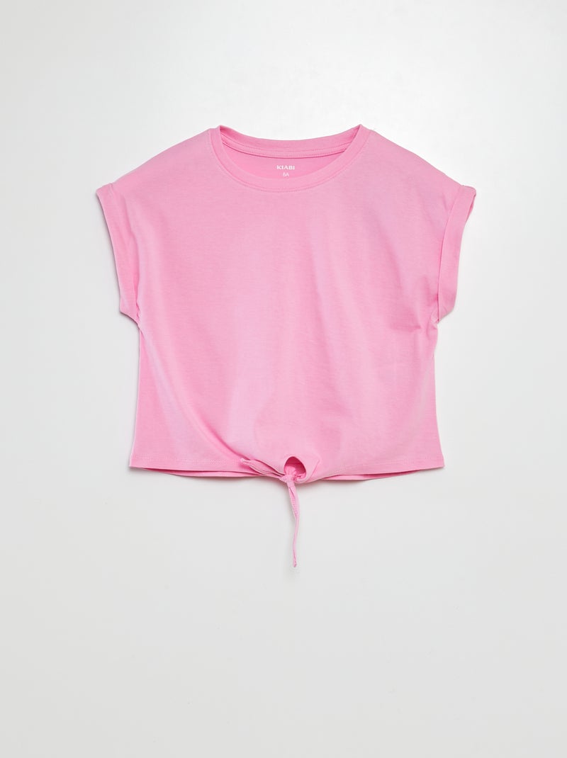 T-shirt de manga curta com laço na base ROSA - Kiabi