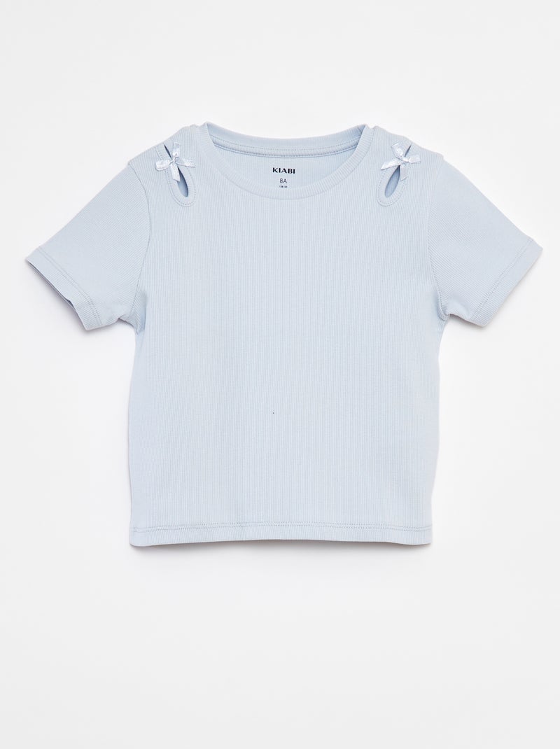 T-shirt de manga curta com laços decorativos Azul - Kiabi