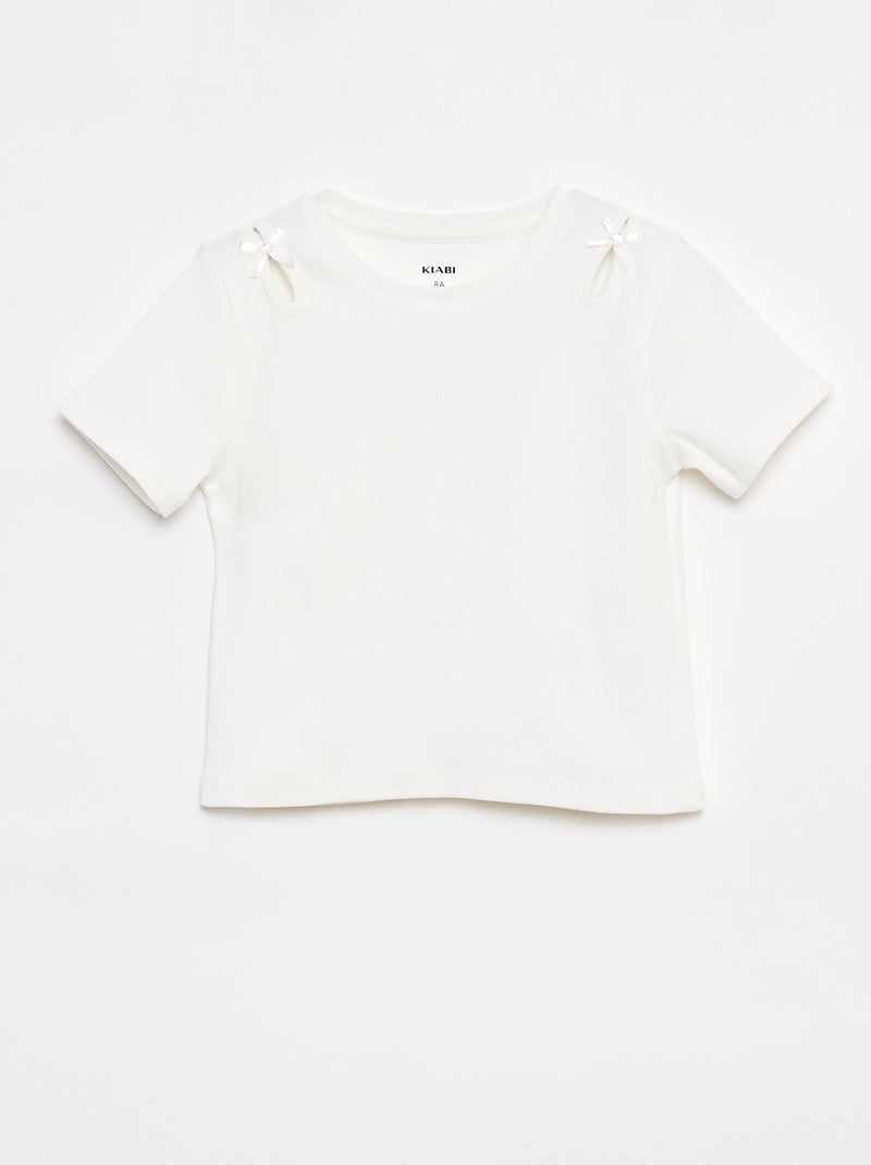 T-shirt de manga curta com laços decorativos Branco - Kiabi