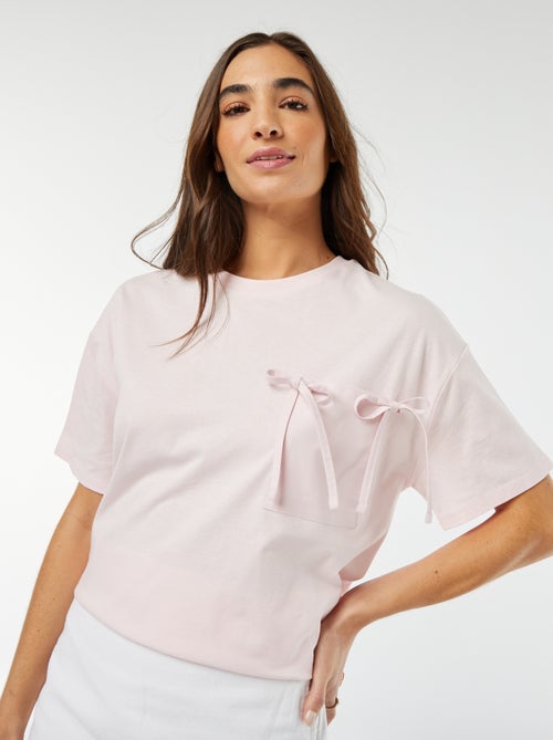 T-shirt de manga curta com laços decorativos - Kiabi