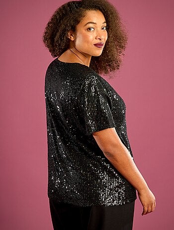 T-shirt de manga curta com lantejoulas