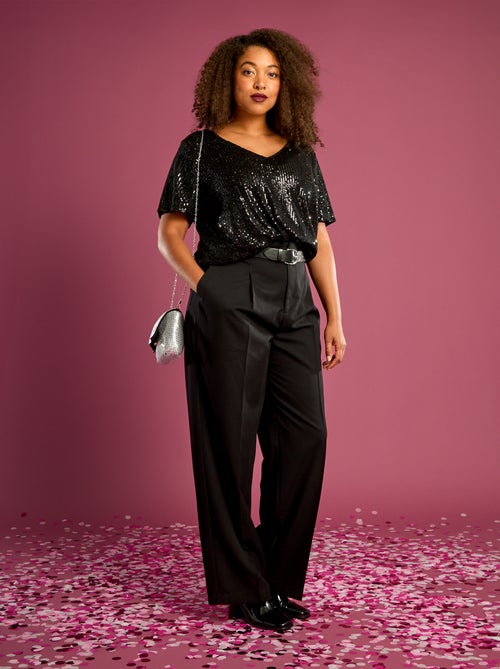 T-shirt de manga curta com lantejoulas - Kiabi