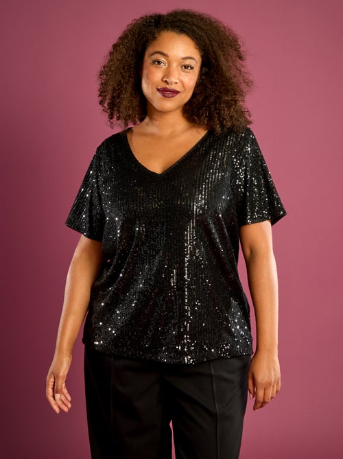 T-shirt de manga curta com lantejoulas - Kiabi