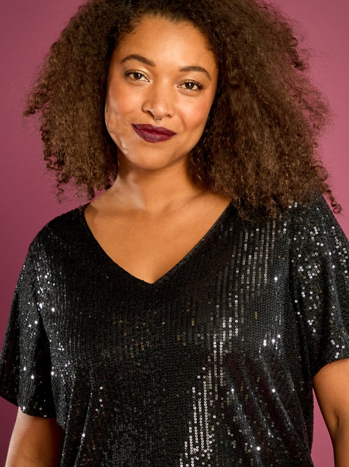 T-shirt de manga curta com lantejoulas - Kiabi