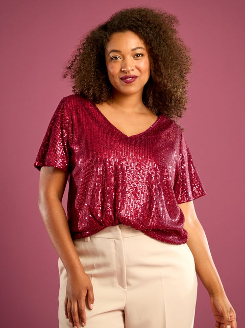 T-shirt de manga curta com lantejoulas - Kiabi