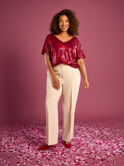 T-shirt de manga curta com lantejoulas - Kiabi