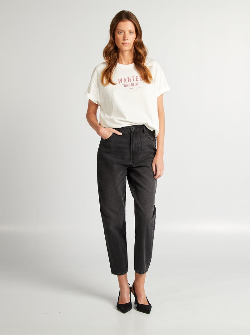 T-shirt de manga curta com mensagem BEGE - Kiabi