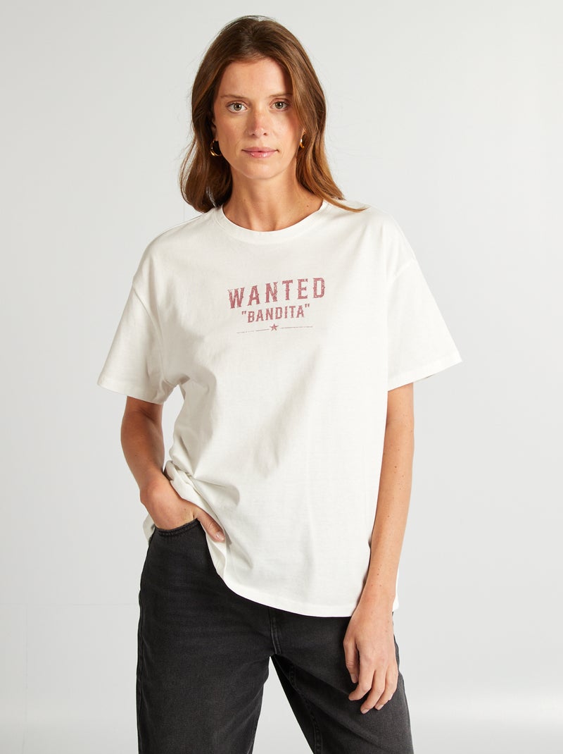 T-shirt de manga curta com mensagem BEGE - Kiabi