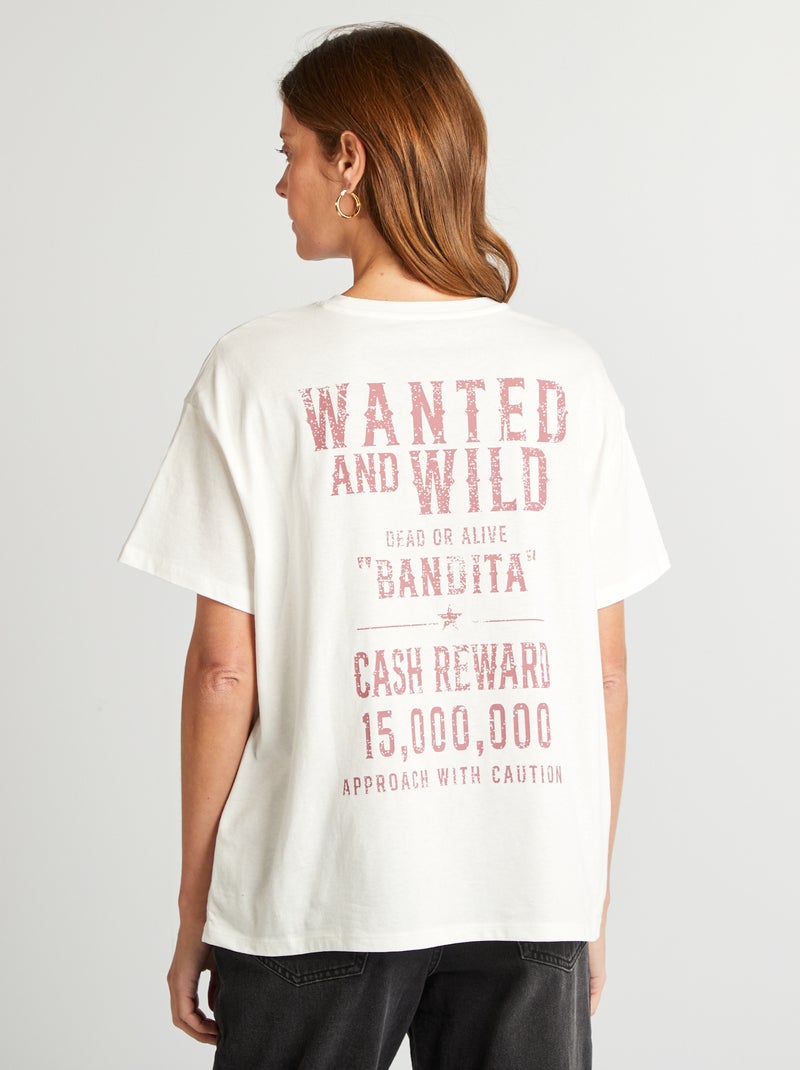 T-shirt de manga curta com mensagem BEGE - Kiabi