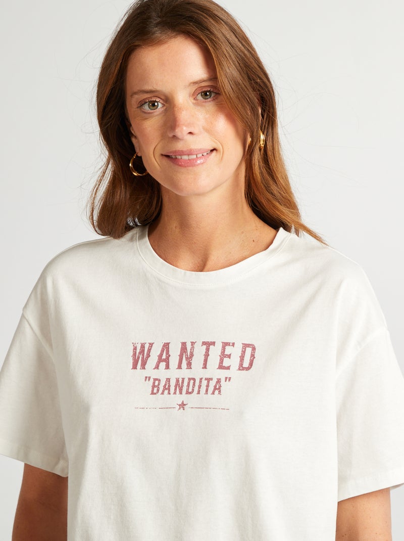 T-shirt de manga curta com mensagem BEGE - Kiabi