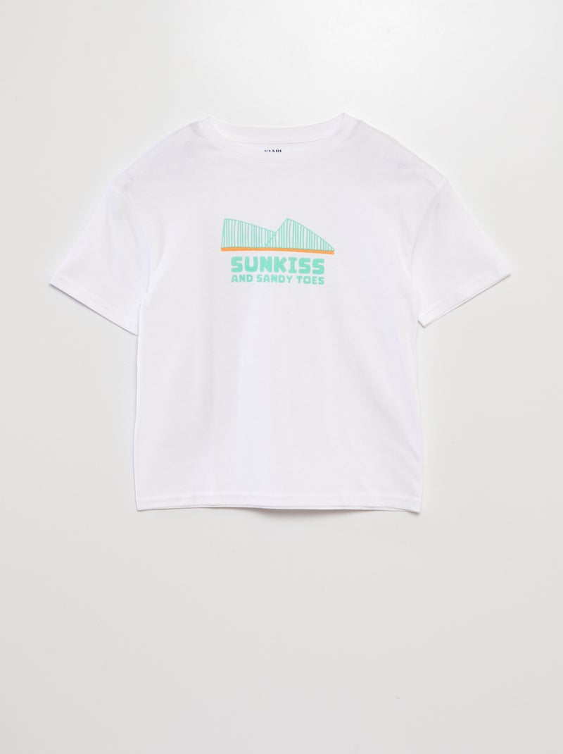 T-shirt de manga curta com mensagem BRANCO - Kiabi