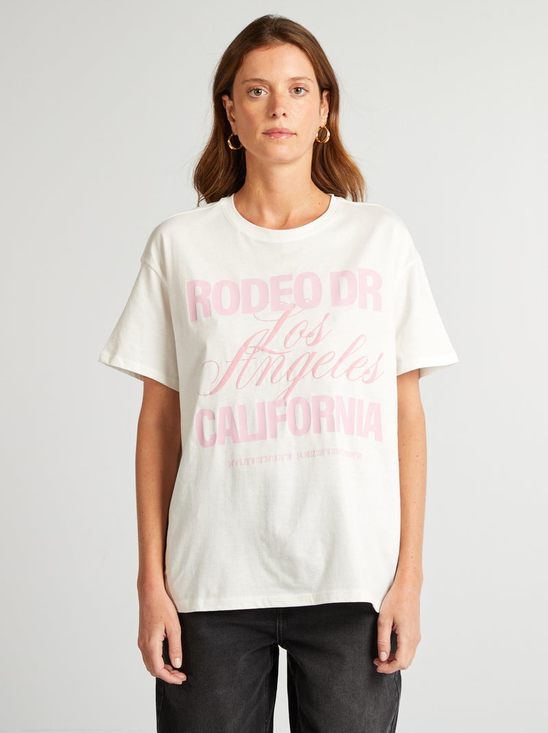 T-shirt de manga curta com mensagem BRANCO - Kiabi