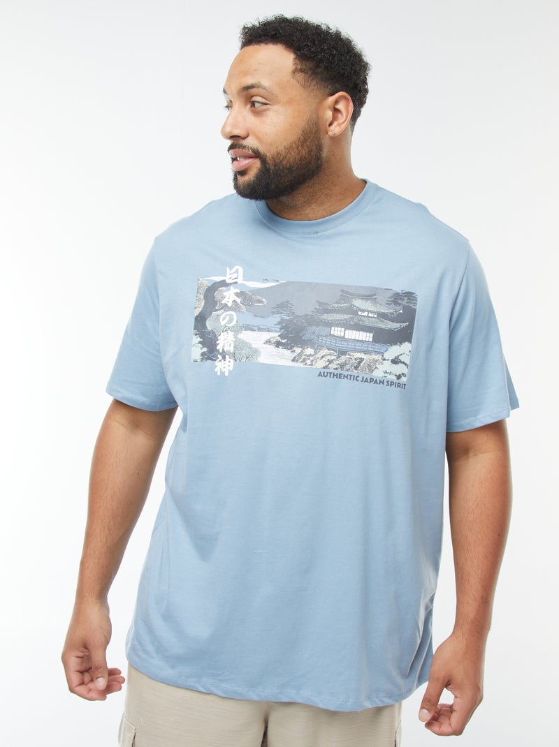 T-shirt de manga curta com motivo Azul - Kiabi