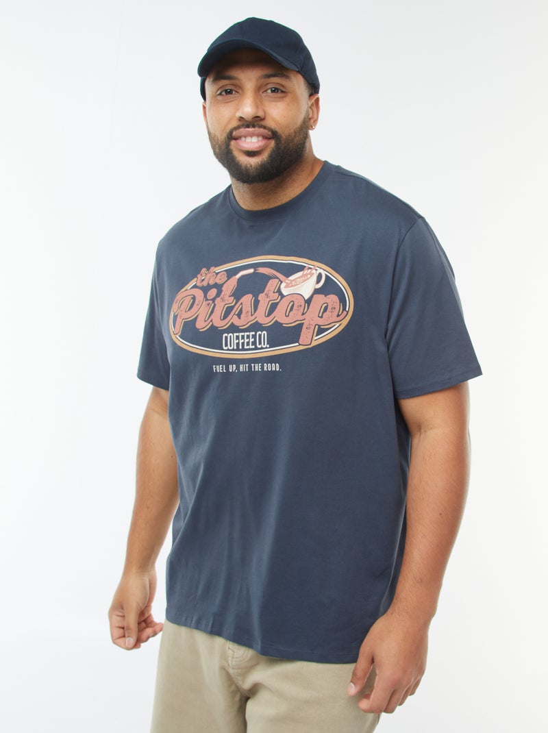 T-shirt de manga curta com motivo Azul - Kiabi