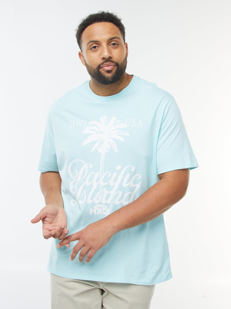 T-shirt de manga curta com motivo Azul - Kiabi