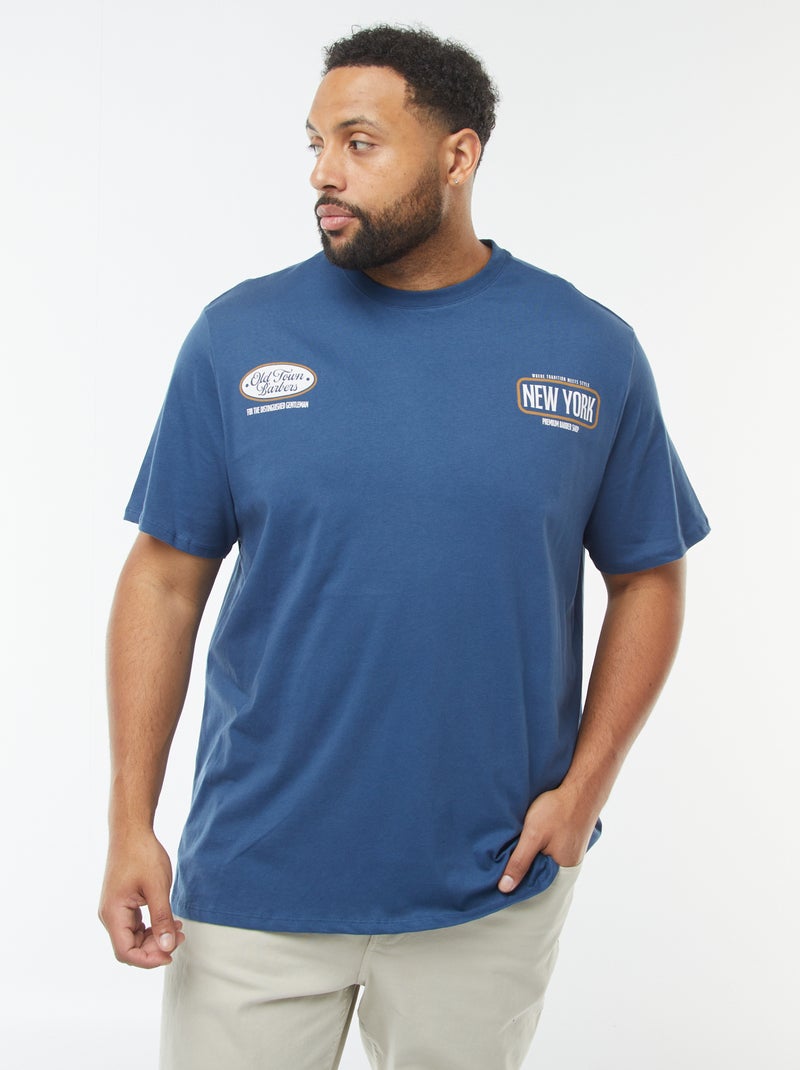 T-shirt de manga curta com motivo Azul - Kiabi