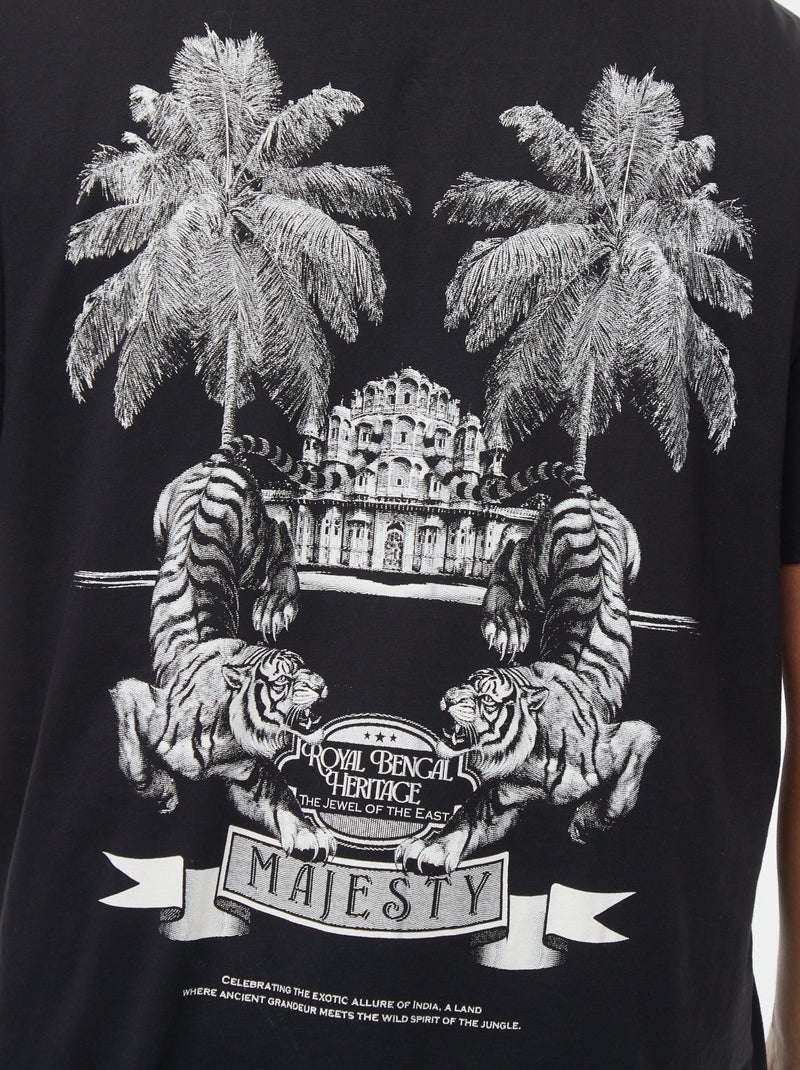 T-shirt de manga curta com motivo Preto - Kiabi