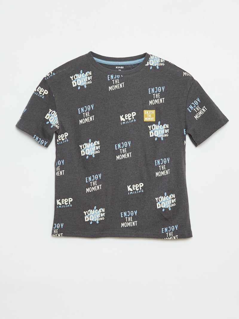 T-shirt de manga curta com motivo Preto - Kiabi