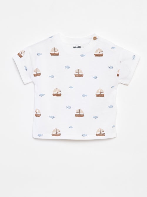 T-shirt de manga curta com motivos e abertura no ombro - Kiabi