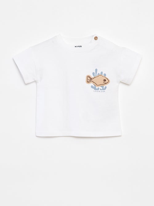 T-shirt de manga curta com motivos e abertura no ombro - Kiabi