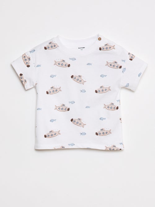 T-shirt de manga curta com motivos e abertura no ombro - Kiabi