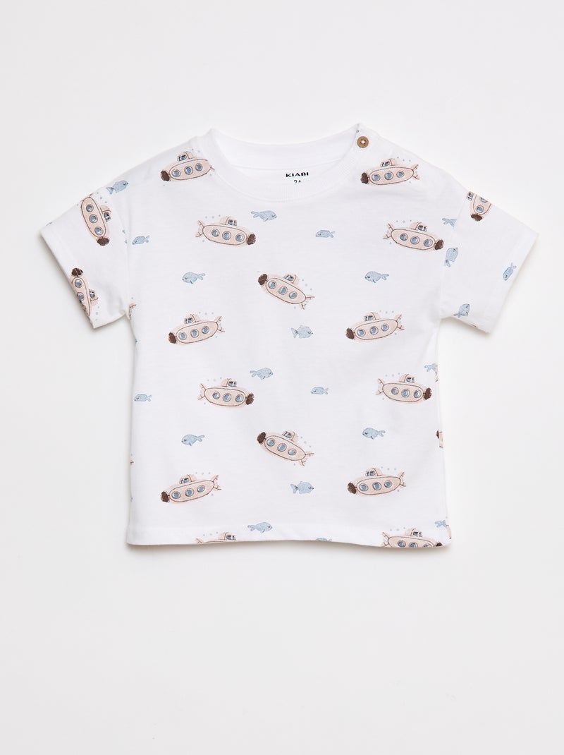 T-shirt de manga curta com motivos e abertura no ombro BRANCO - Kiabi