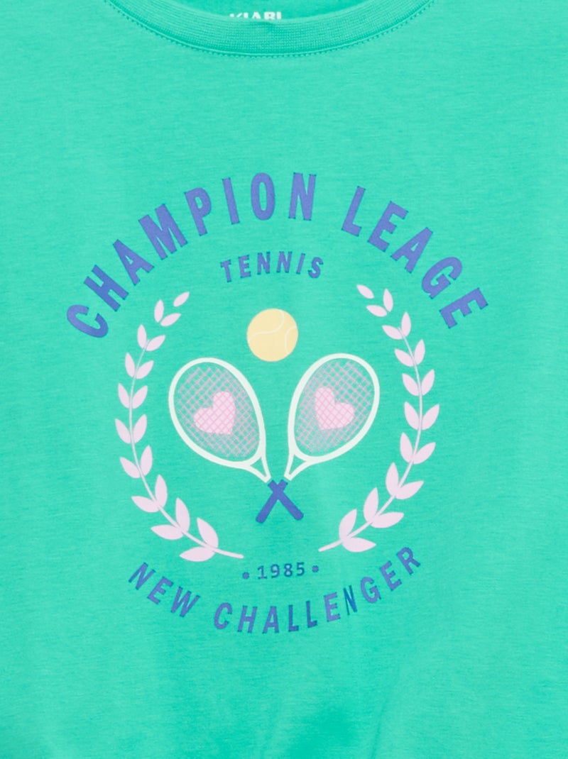 T-shirt de manga curta com nó na base Verde - Kiabi