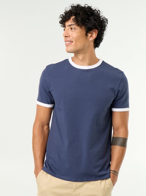 T-shirt de manga curta com orlas contrastantes - Kiabi