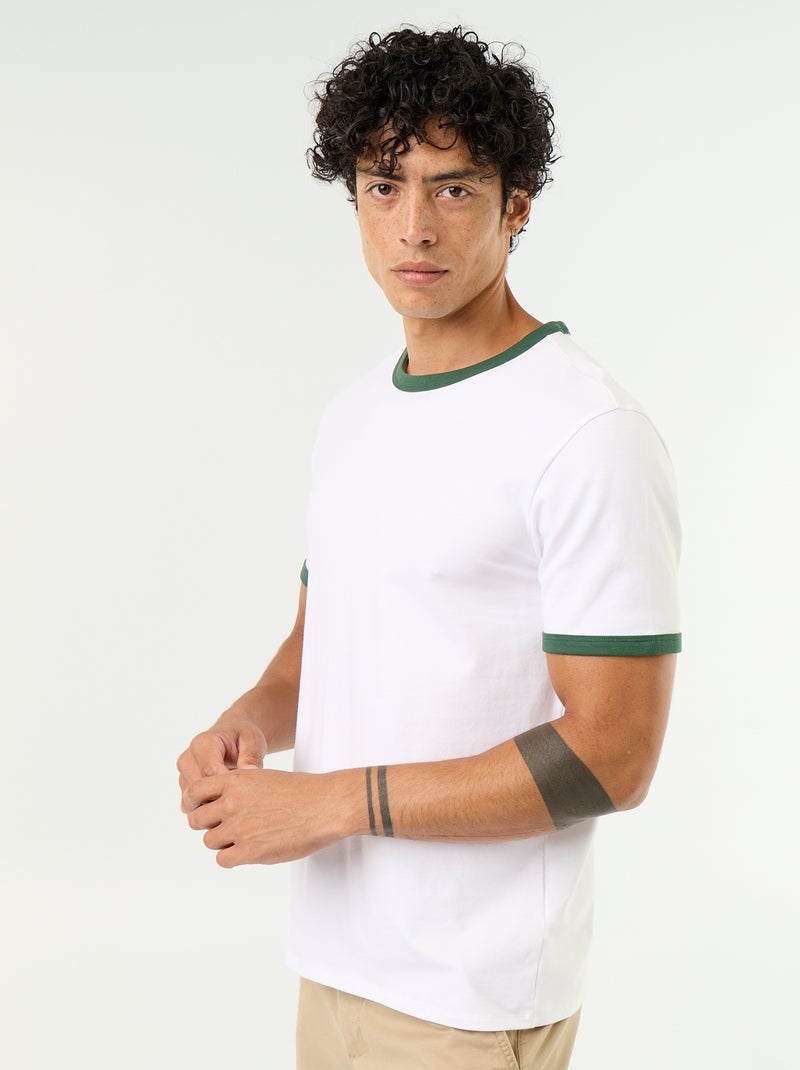 T-shirt de manga curta com orlas contrastantes Verde - Kiabi