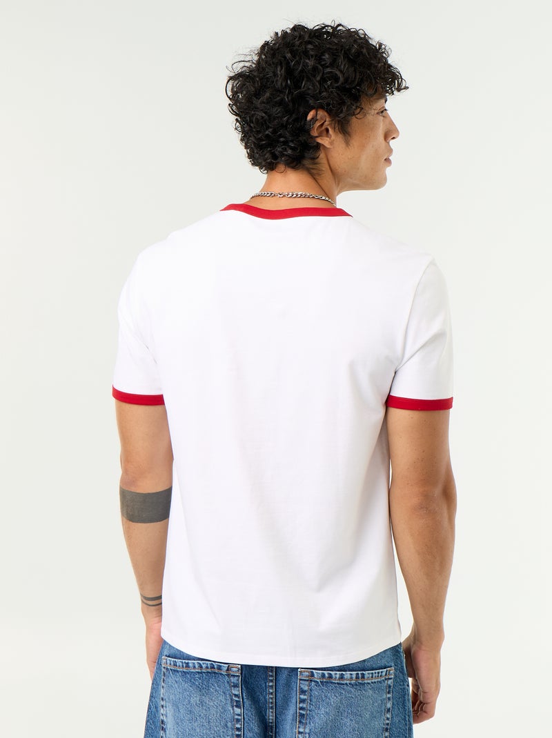 T-shirt de manga curta com orlas contrastantes Vermelho - Kiabi
