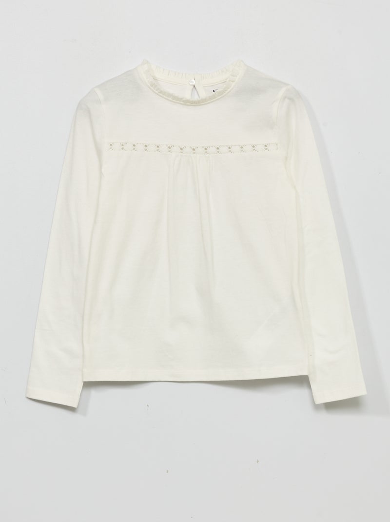 T-shirt de manga curta com renda Branco - Kiabi