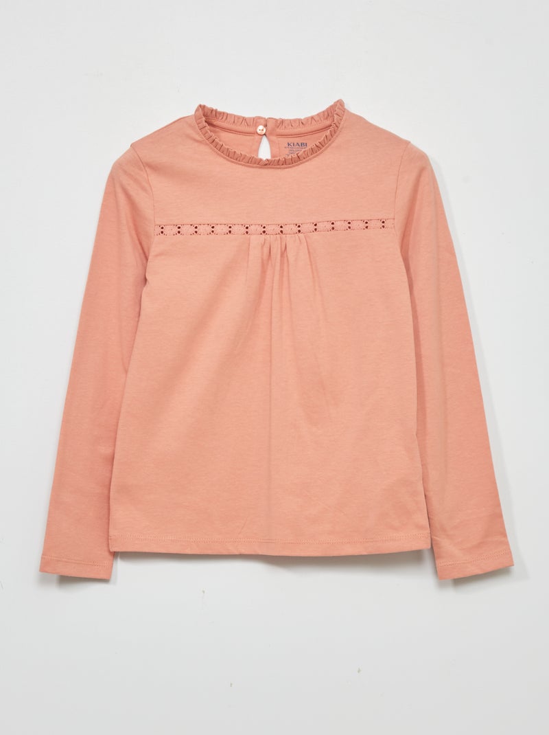 T-shirt de manga curta com renda Rosa - Kiabi