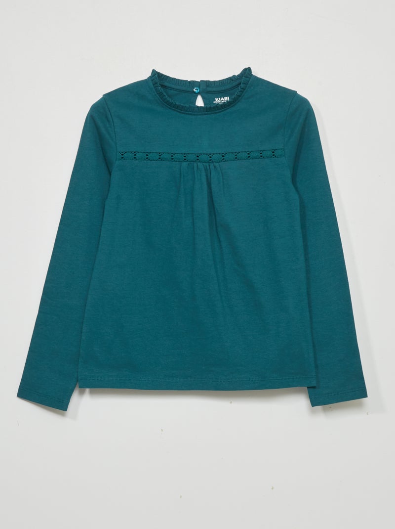 T-shirt de manga curta com renda Verde - Kiabi