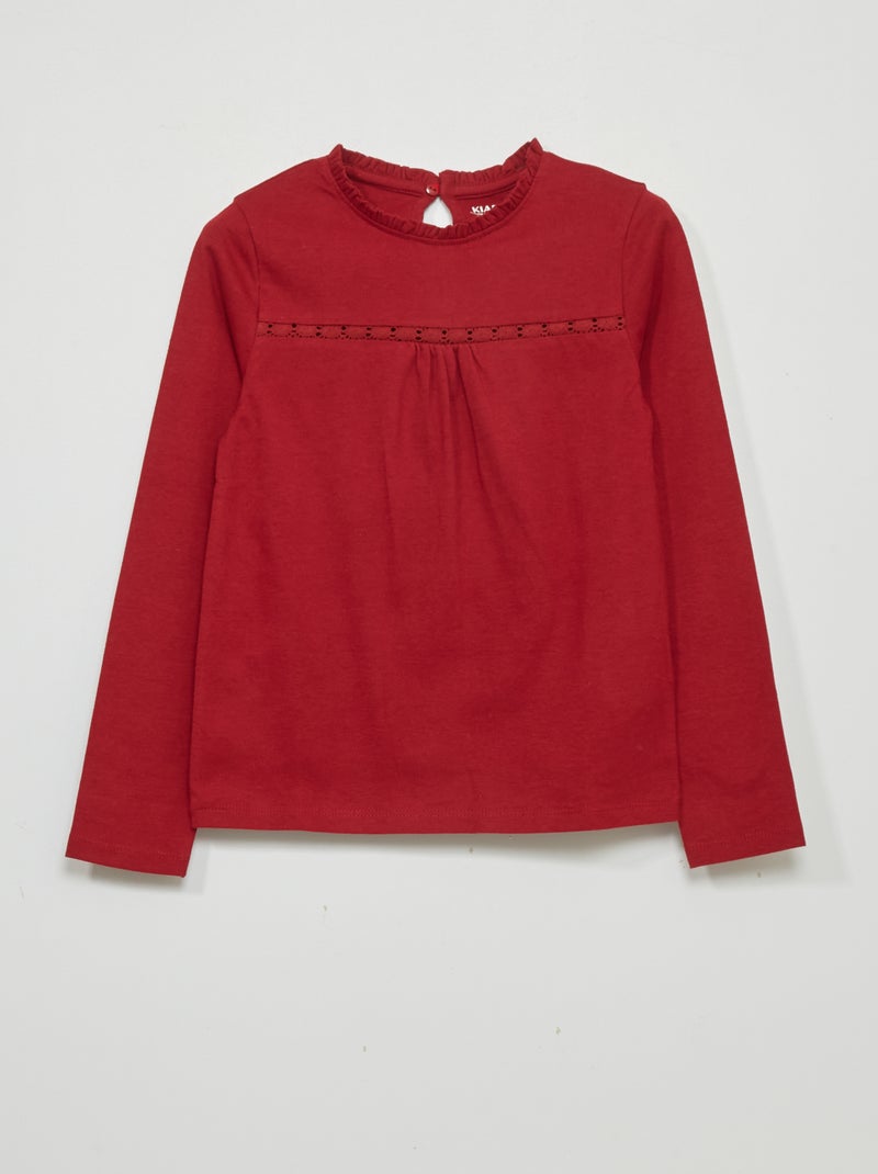 T-shirt de manga curta com renda VERMELHO - Kiabi